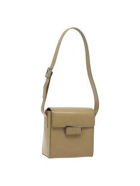 Authentic SAINT LAURENT Shoulder Bag Leather Beige Silver